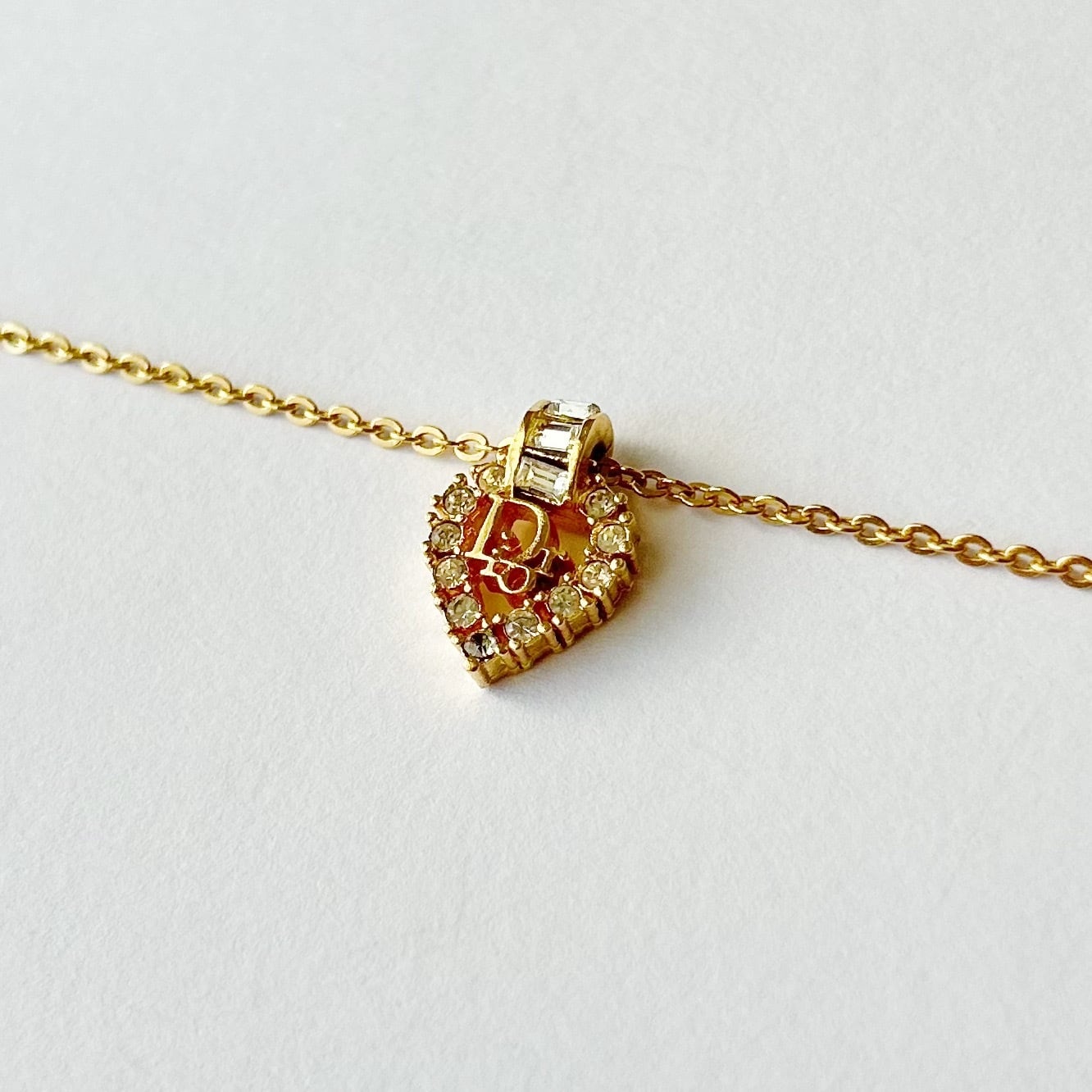 N7077】Christian Dior heart rhinestone necklace/クリスチャン