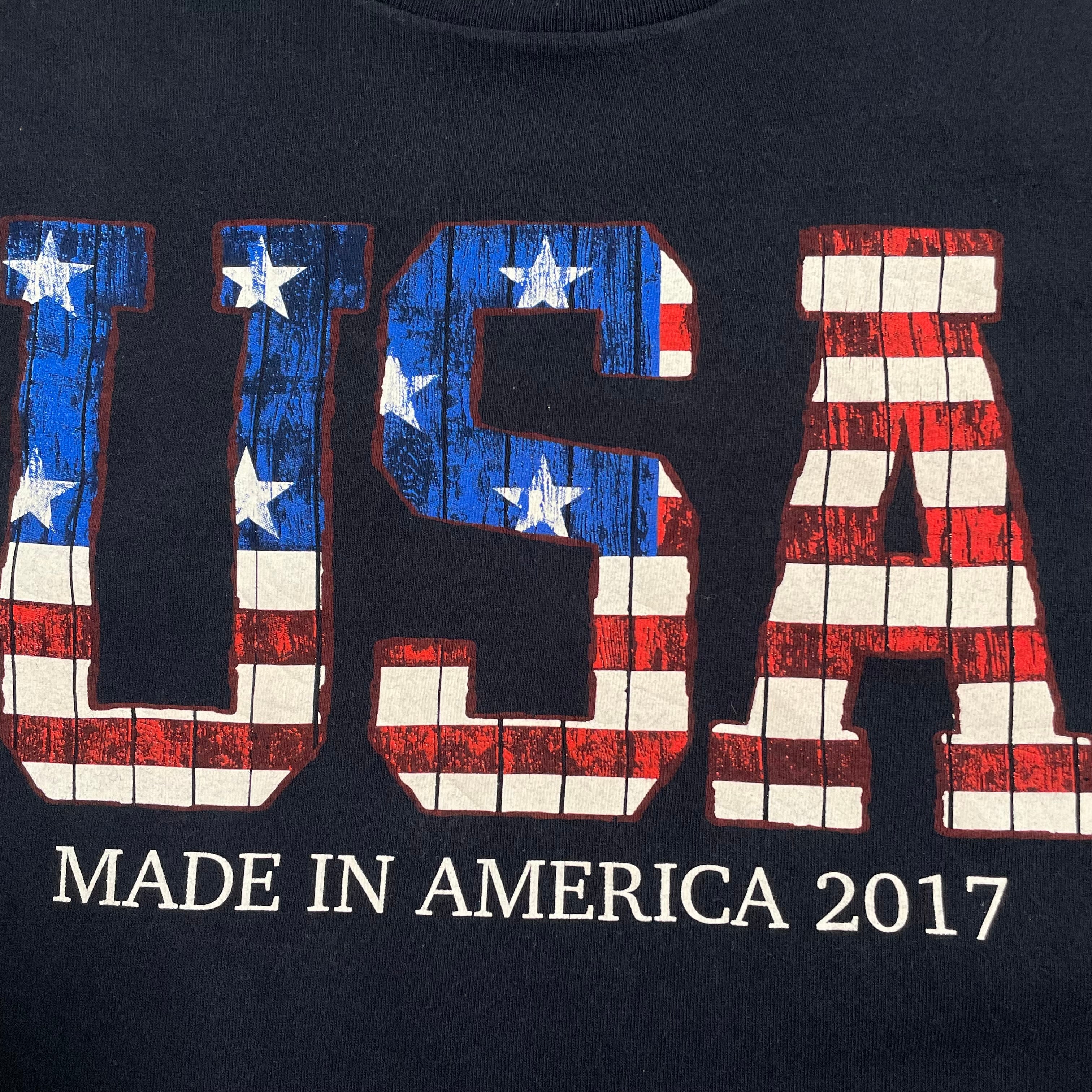 【MADE IN THE USA】USA製 XL ビッグサイズ 星条旗 USAロゴ プリント Tシャツ ネイビー 半袖 夏物 US古着 | 古着屋手ぶらがbest powered by BASE 90s USA製 アメリカ柄 プリントTシャツ 星条旗 USA柄 vintage