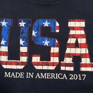 【MADE IN THE USA】USA製 XL ビッグサイズ 星条旗 USAロゴ プリント Tシャツ ネイビー 半袖 夏物 US古着