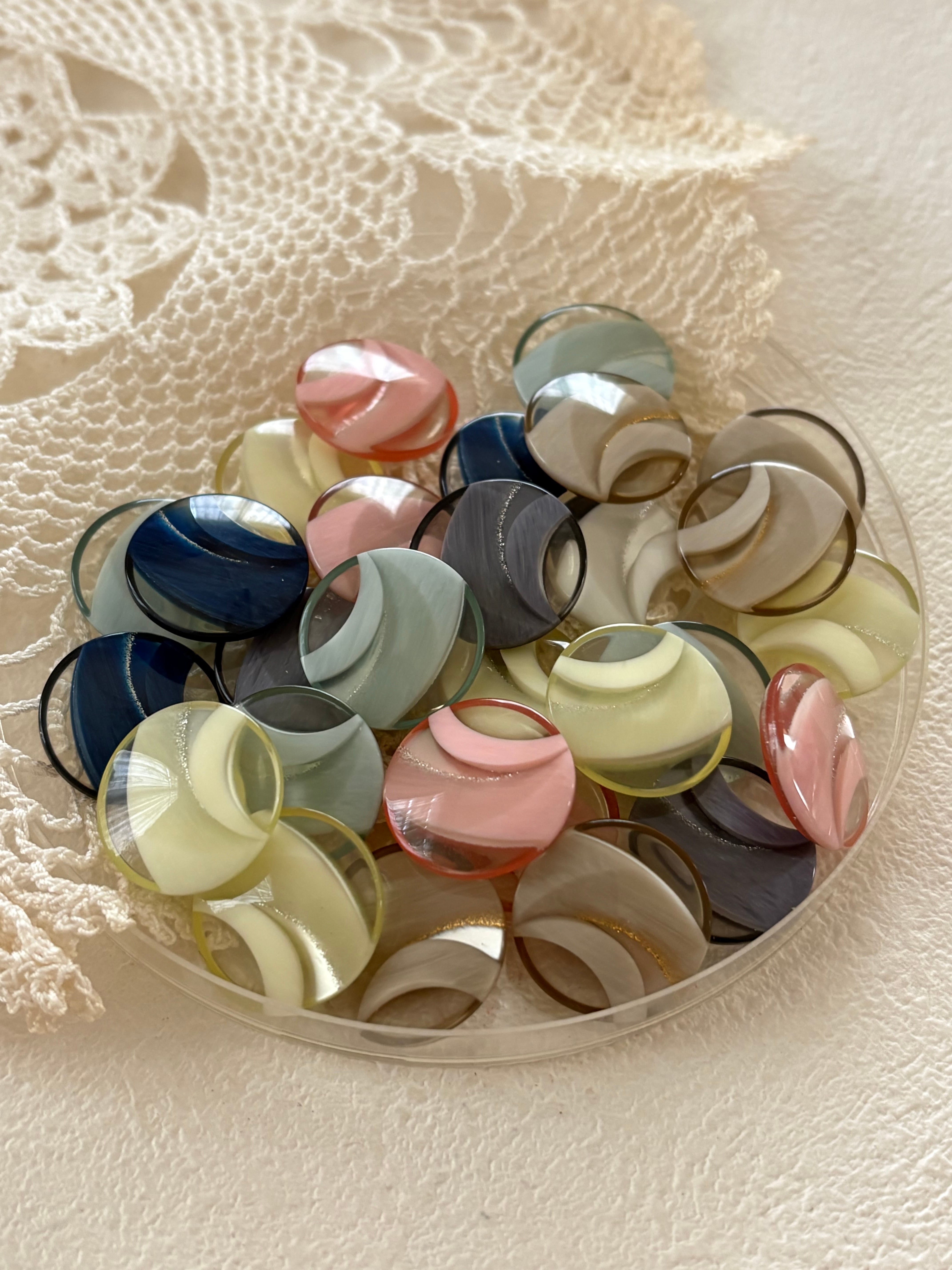 17mm Japanese ヴィンテージボタン クリア グリッター 樹脂ボタン 昭和レトロ アクセサリーパーツ 装飾材 カルトナージュ