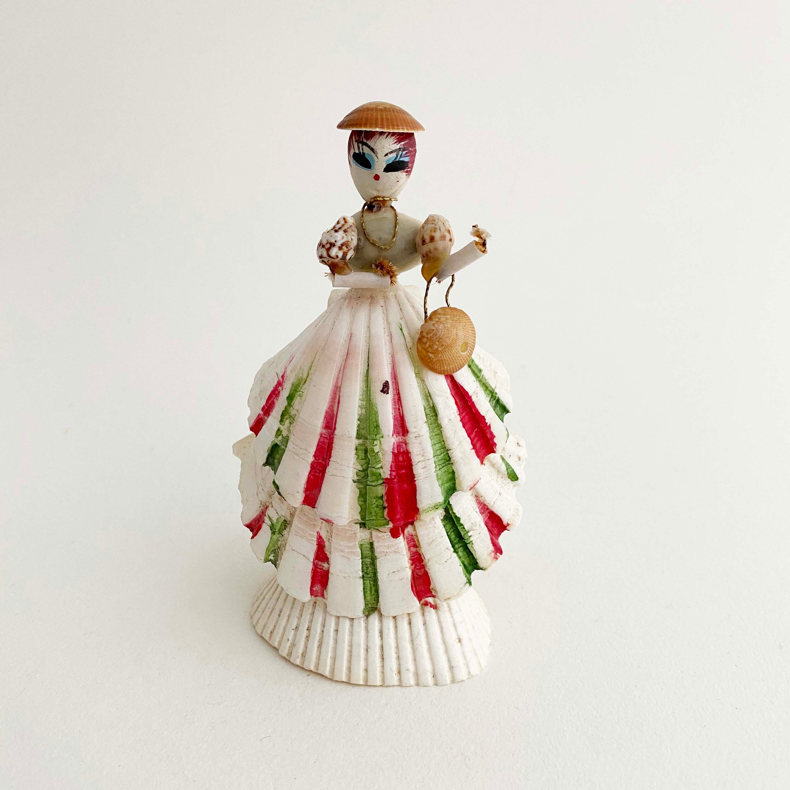 デッドストック昭和 貝人形お嬢さん(ホタテ貝)江ノ島しおり付き