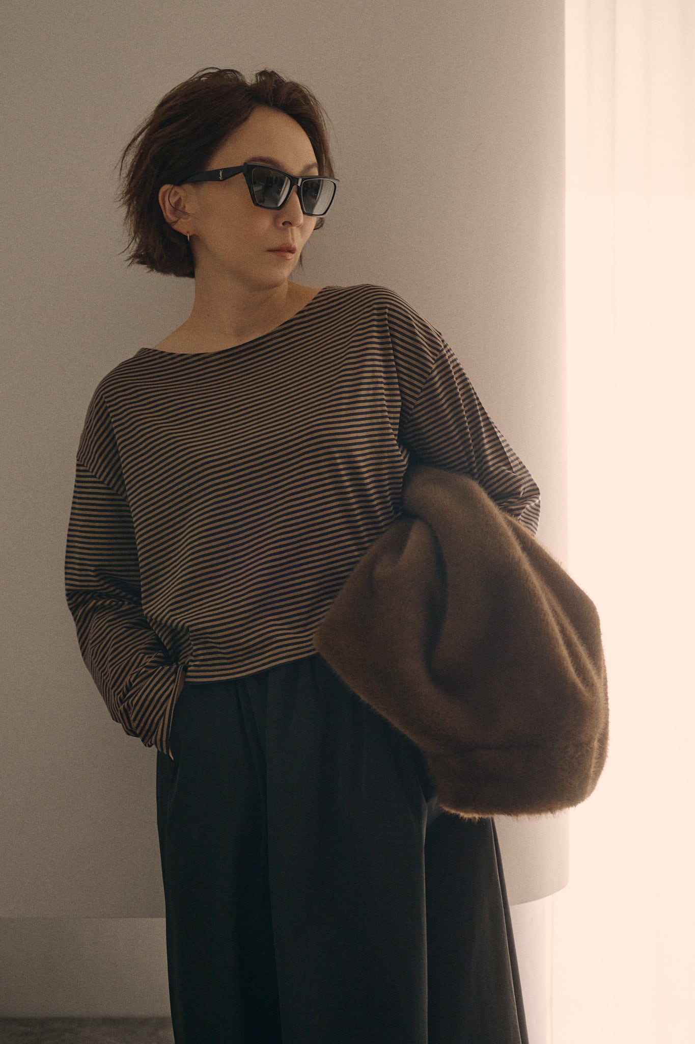 meravel Simple Boat Neck Tee ブラック ミーラベル Border Boat Neck Tee | meravel