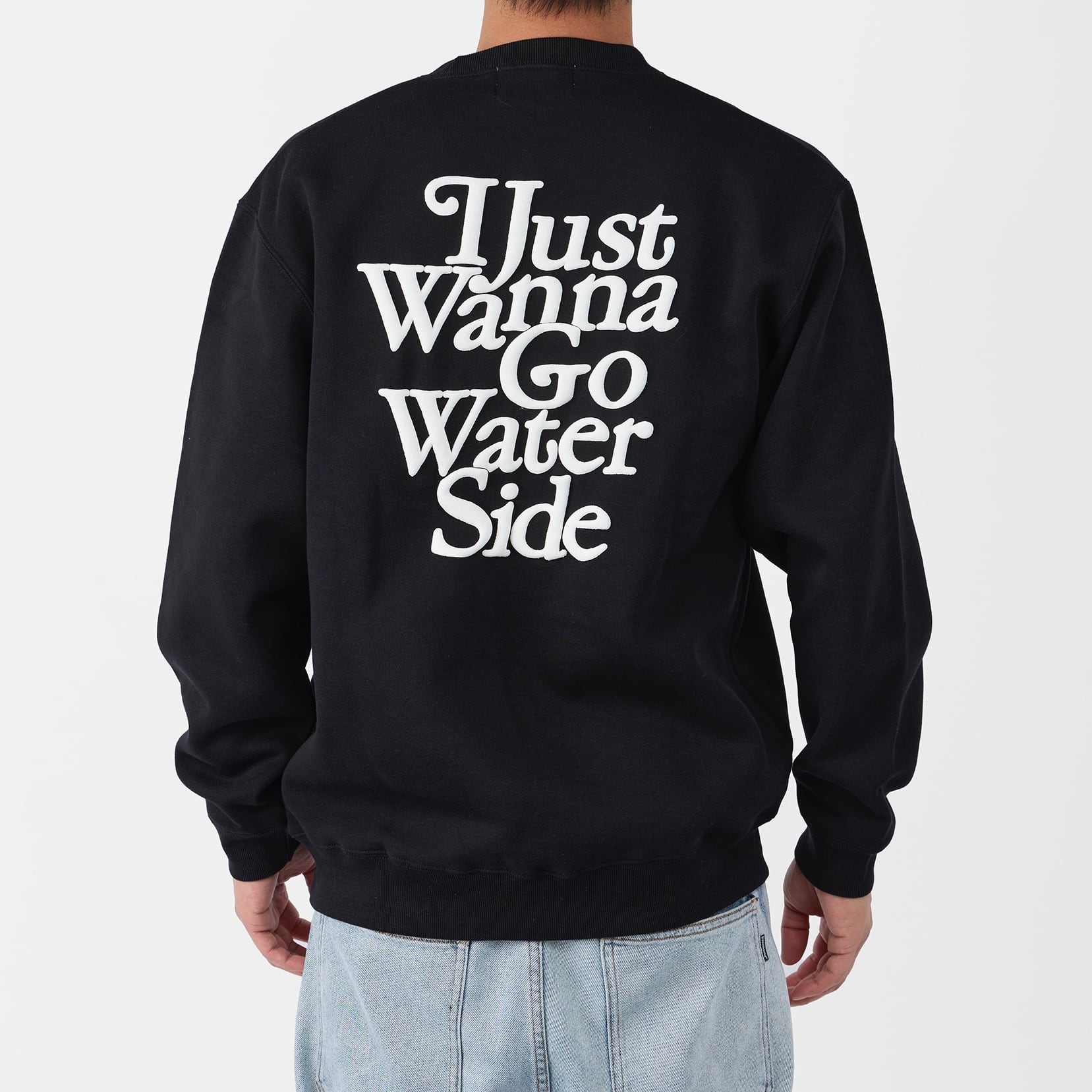 I JUST WANNA~ 発泡プリントスウェットトレーナー[BLK I JUST WANNA~ 発泡プリントスウェットトレーナー[BLK