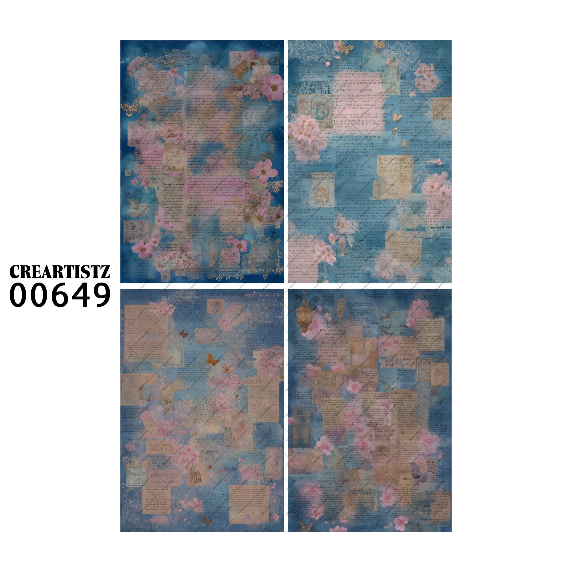 00649 背景 コラージュ素材 オリジナル 12枚セット (4種類×3枚) ペーパー/ステッカー CREARTISTZ