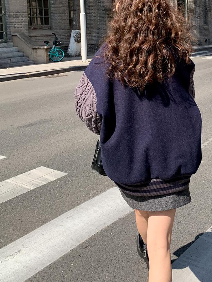 【NEON SIGN】スタジアムニットジャンパー　46(M) NEON SIGN（ネオンサイン） / Stadium knit Jumper(BLACK/WHITE