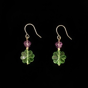 Green & purple flower drop earrings