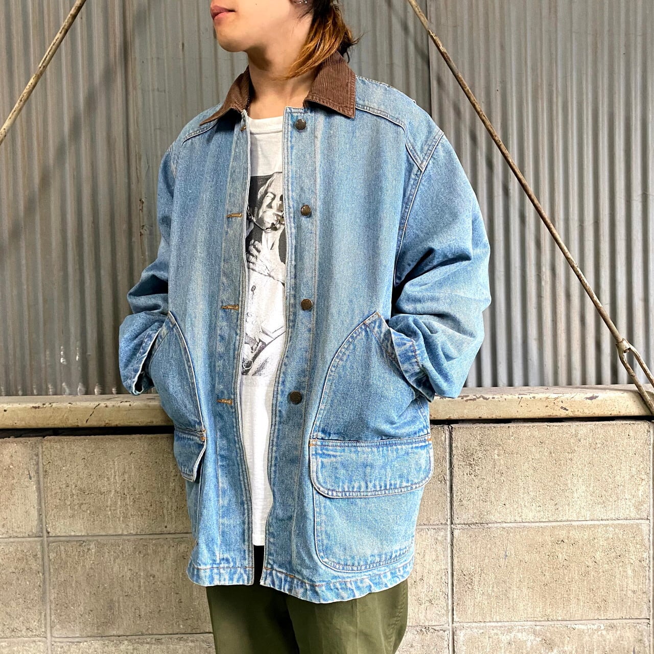 Kenji デニムハンティングジャケット カバーオール レディース企画 メンズxl相当 古着 コーデュロイ襟 薄色 ブルゾン ジャケット Al Cave 古着屋 公式 古着通販サイト