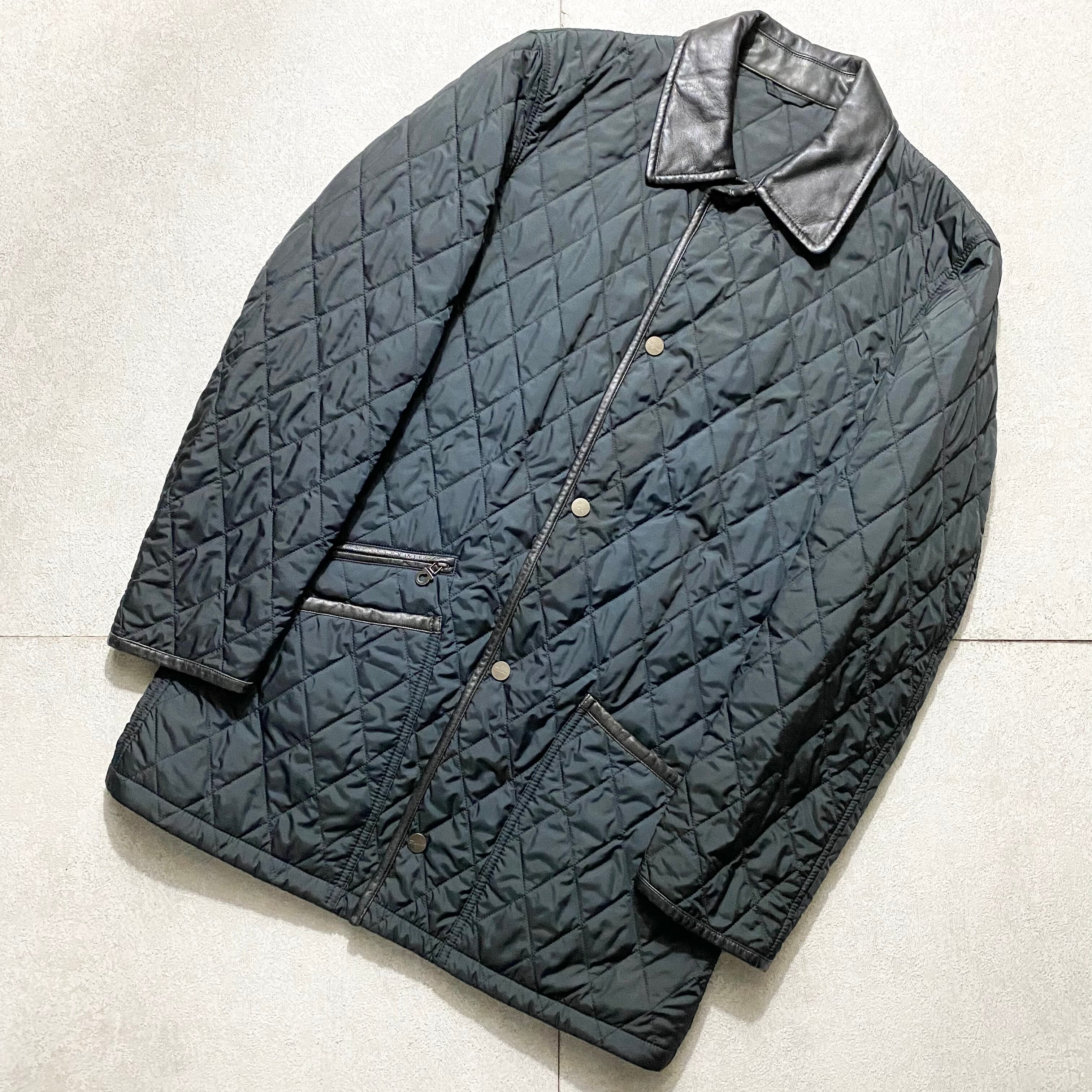 SALVATORE FERRAGAMO leather switching black quilting jacket | NOIR 