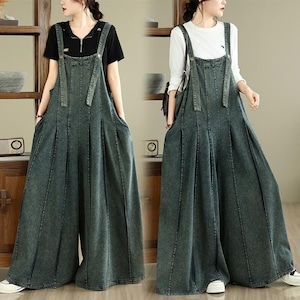 【新品】大きいサイズ デニム 新品　サロペット ワイドパンツ  ゆったり レトロ ワイドパンツ オールインワン 体型カバー