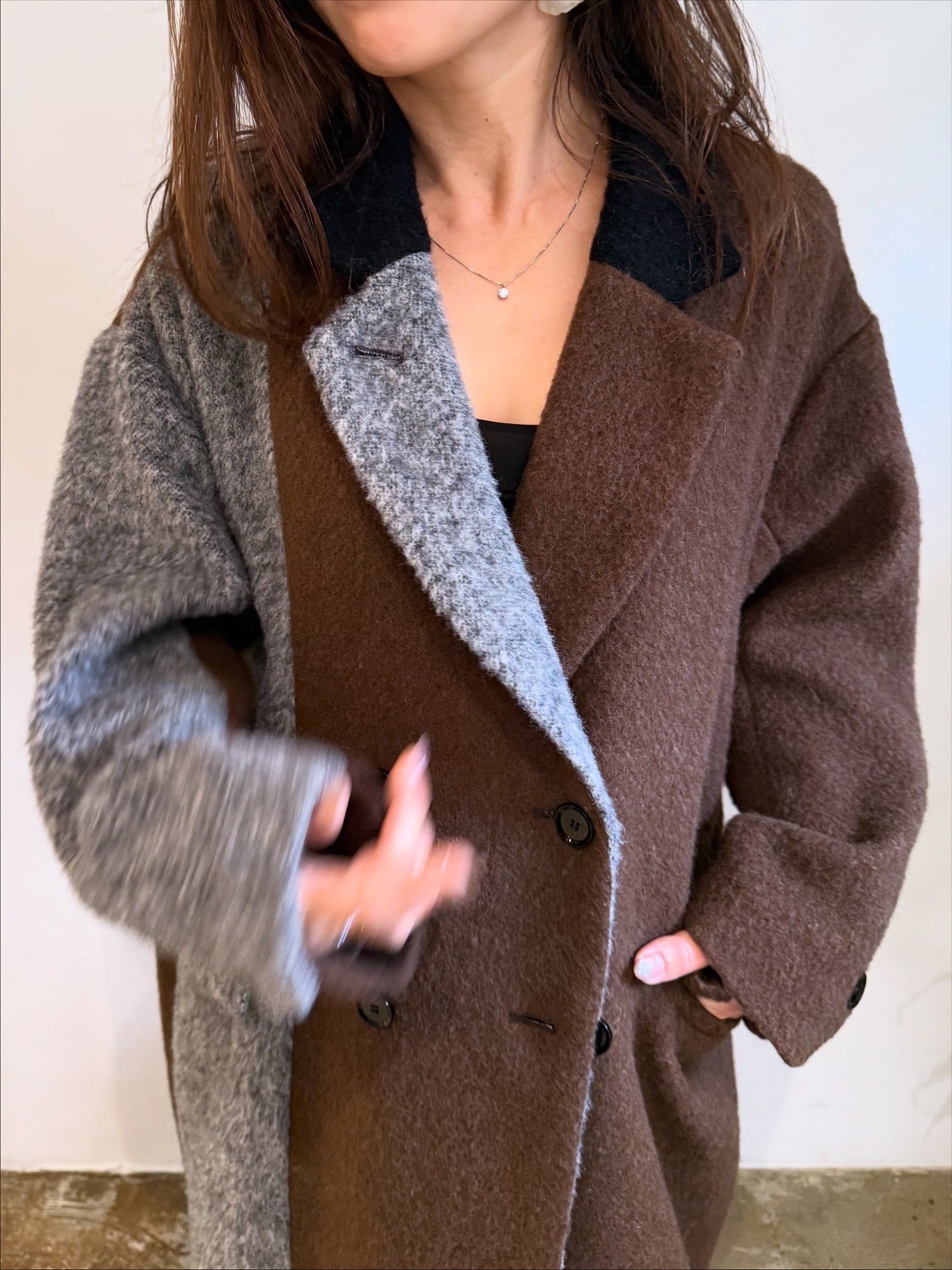 エイミーロウ Eimee Law Wシャギー配色ロングコート | Sister by