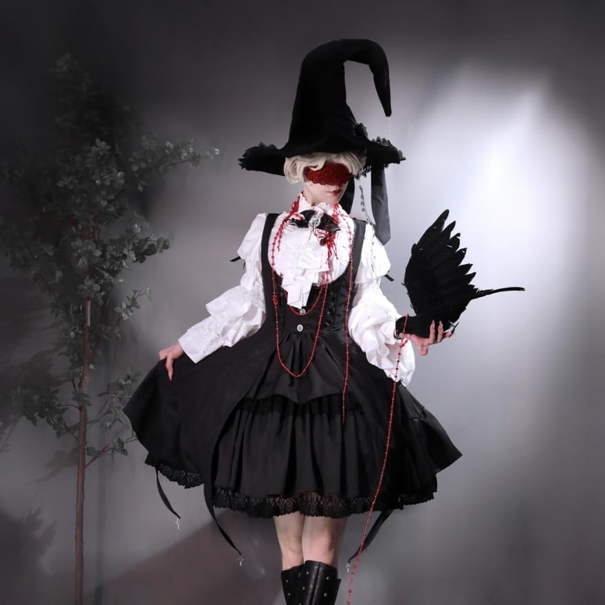 ロリータファッション ゴスロリ 姫袖ブラウス×ジャンパースカート