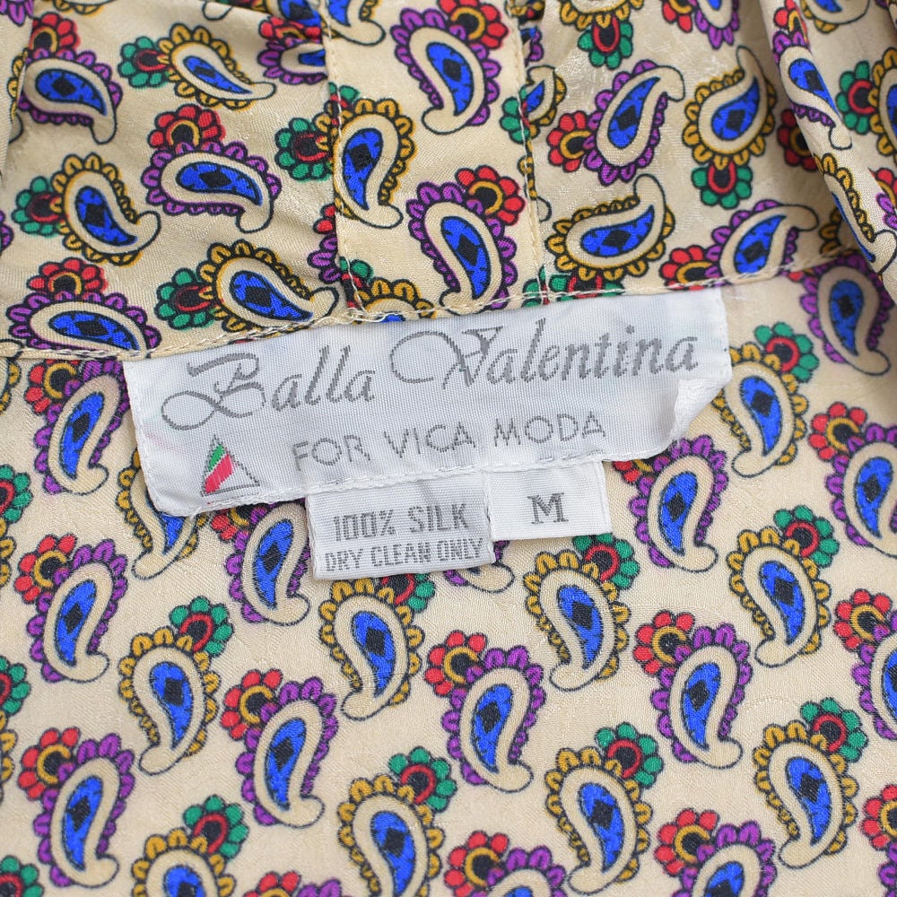 80～90s Balla Valentina バラバレンティナ ペイズリー柄 ドレープデザイン 半袖 シルク カシュクールブラウス ドルマンスリーブ マルチカラー ベージュ ヴィンテージ 絹 ビンテージ 古着 レディース Mサイズ 80～90s Balla Valentina バラバレンティナ ペイズリー柄 ドレープ
