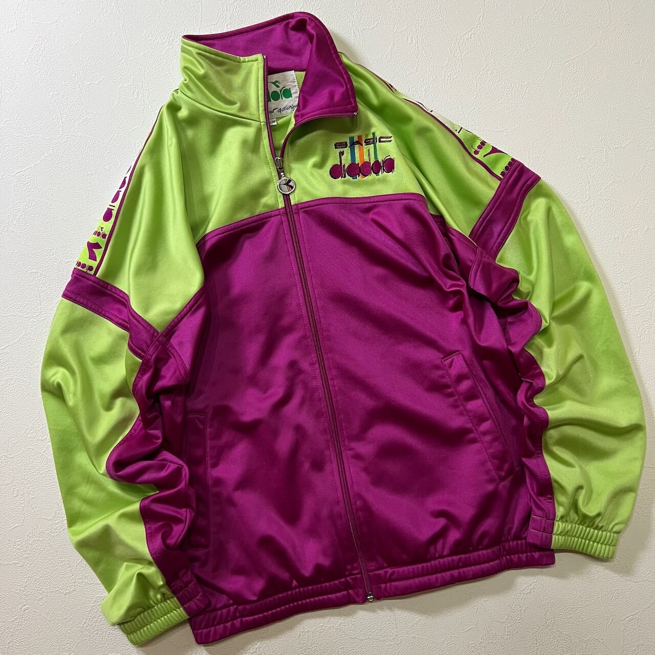 90s diadora トラックジャケット ジャージ ディアドラ ライムグリーン