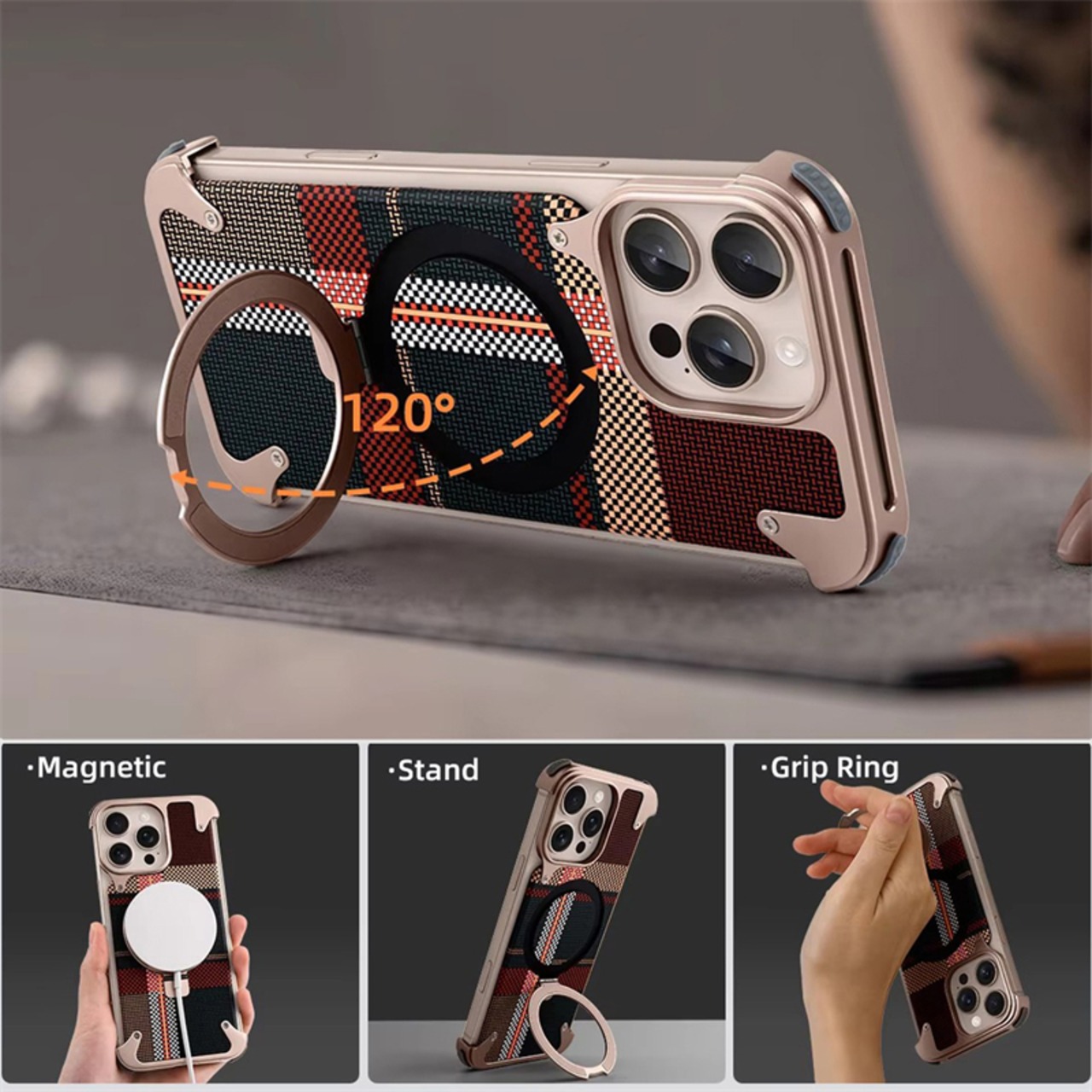 ◆iPhone 16/Pro/Pro Max◆ Carbon Fiber Texture Metal Phone Case / カーボンファイバー テクスチャー メタル スマホケース