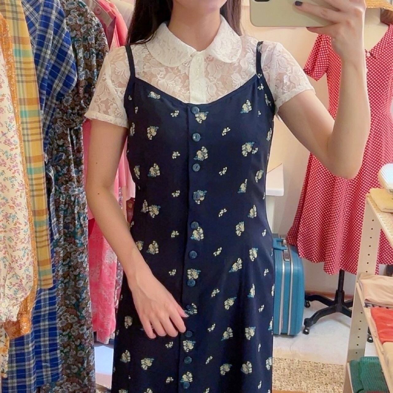 mini flower navy camisole one-piece