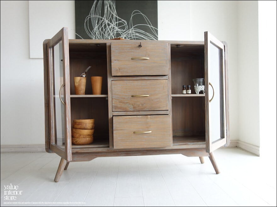 九州民芸家具　カバ材　無垢　サイドボード　リビングボード　飾り棚　キャビネット 九州民芸家具 カバ材 無垢 サイドボード リビングボード 飾り棚