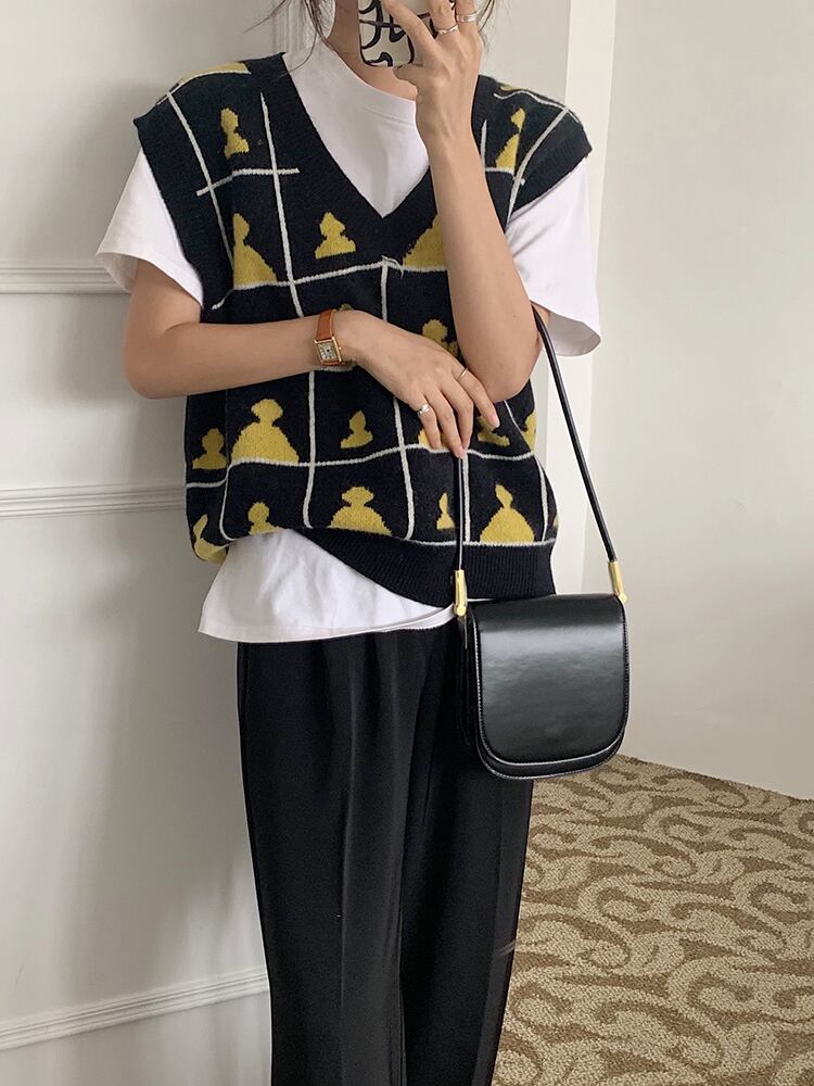 パターンスタイルニットノースリーブシングル オータム 秋物 ビッグFスモールZ韓国93873216433