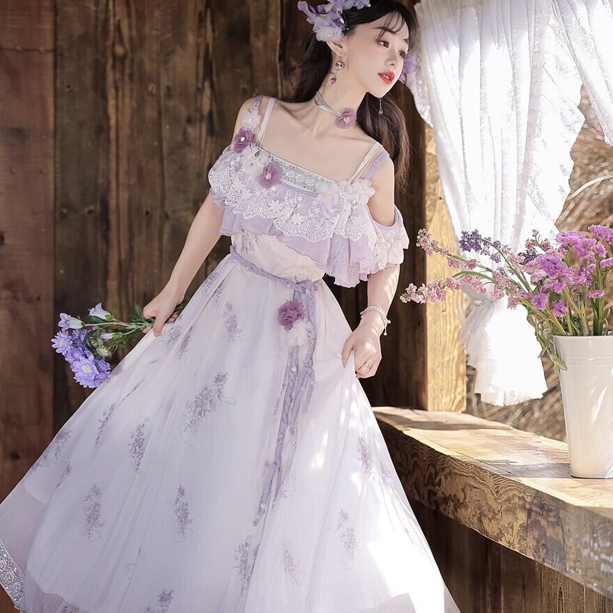 ロリータファッション ラベンダー花柄JSK ケープ付きセット | ロリィタ