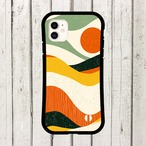受注生産 iPhoneケース 赤丸とグリーンのレトロウェーブ｜カーヴィー抽象 CURV034B