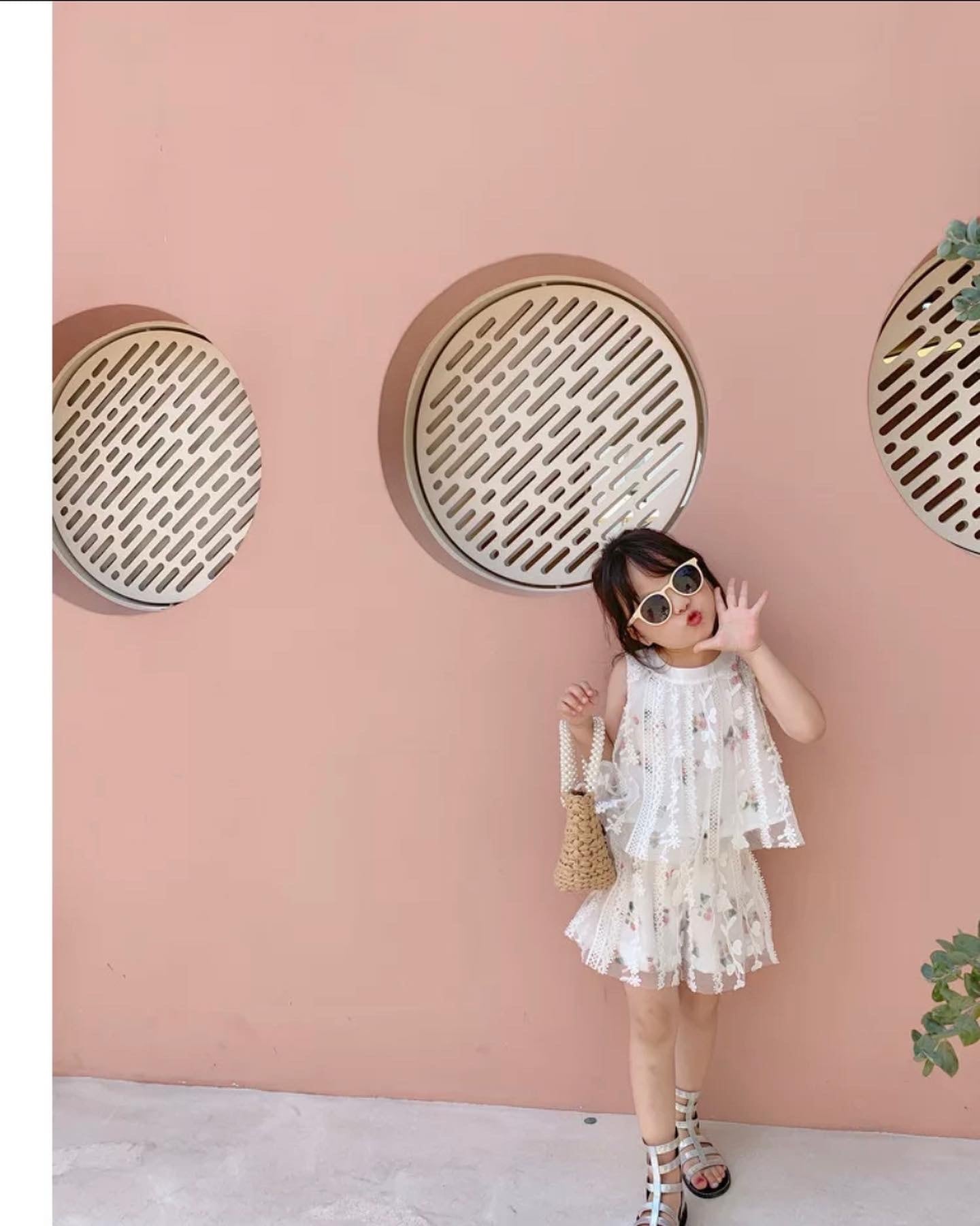 花柄シースルーセットアップ…….女の子 夏 フラワー シースルー レース 海外子供服 プチプラ ホワイト