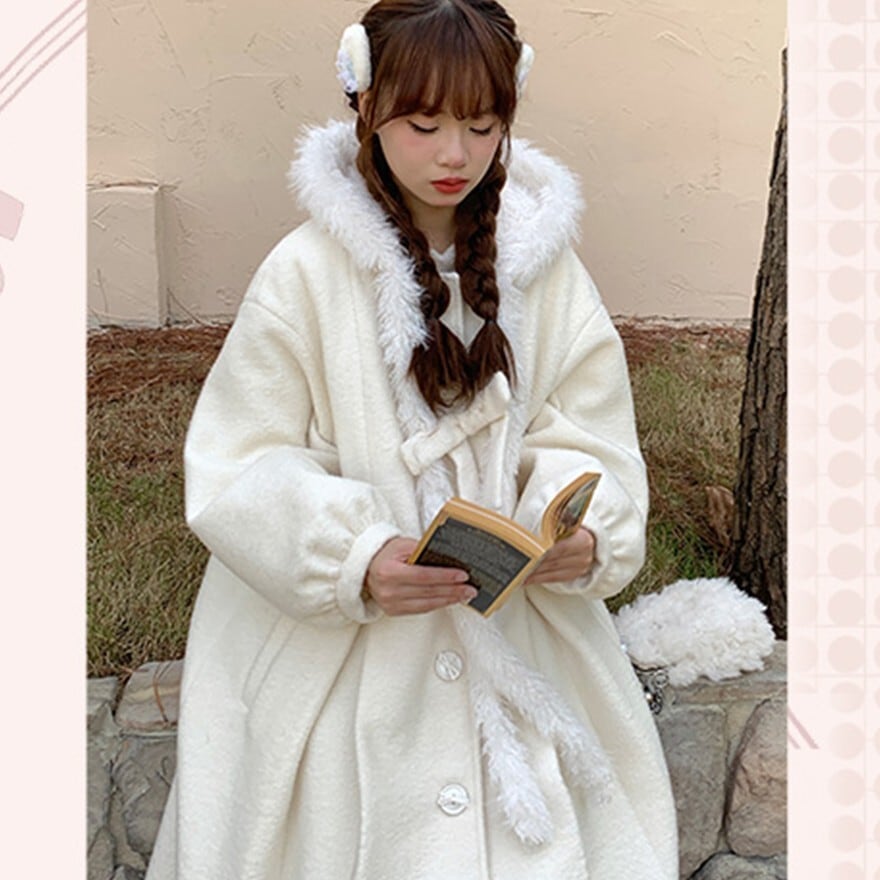 秋冬 量産型 白コート フェイクファー 秋冬服 通学 通勤 普段着使い