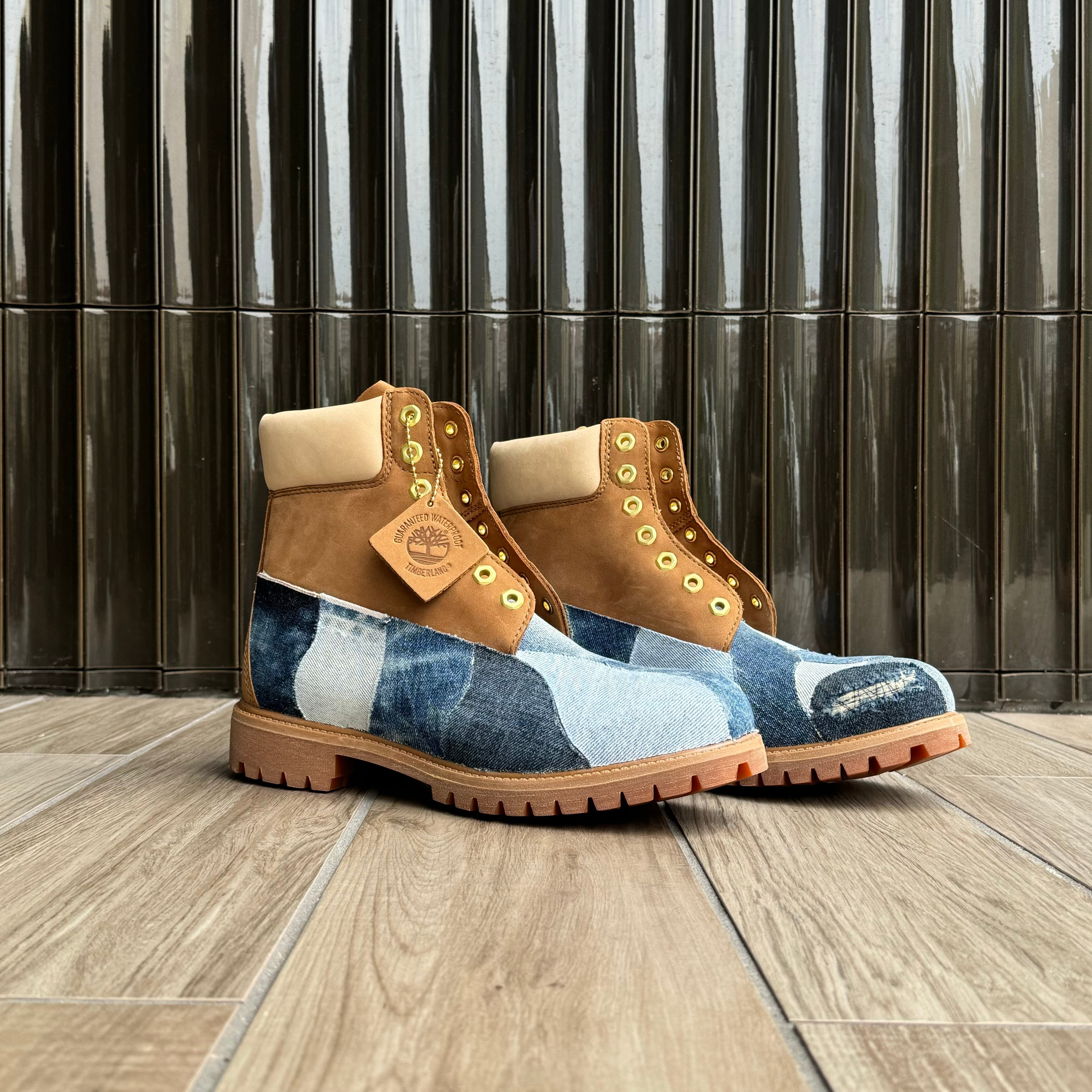27.5cm Timberland 6 Inch Premium Boots Mid-Brown Denim Patchwork