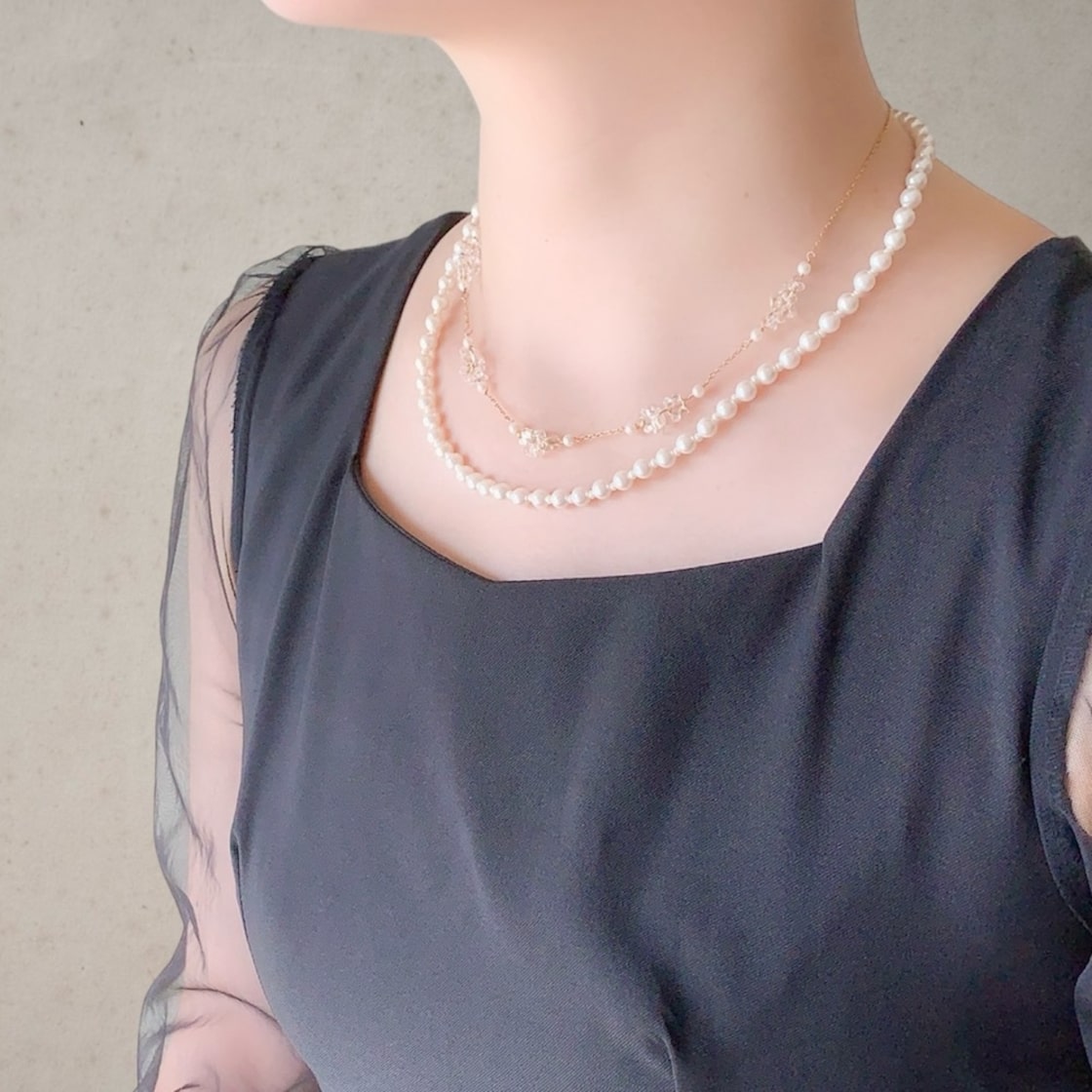 重ね付け 2way ファルファーレ パールネックレス＜結婚式 七五三 卒業 
