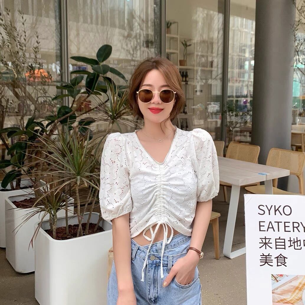 Vネックギャザーレースシャツ 6Du_Shop_Women7613902464