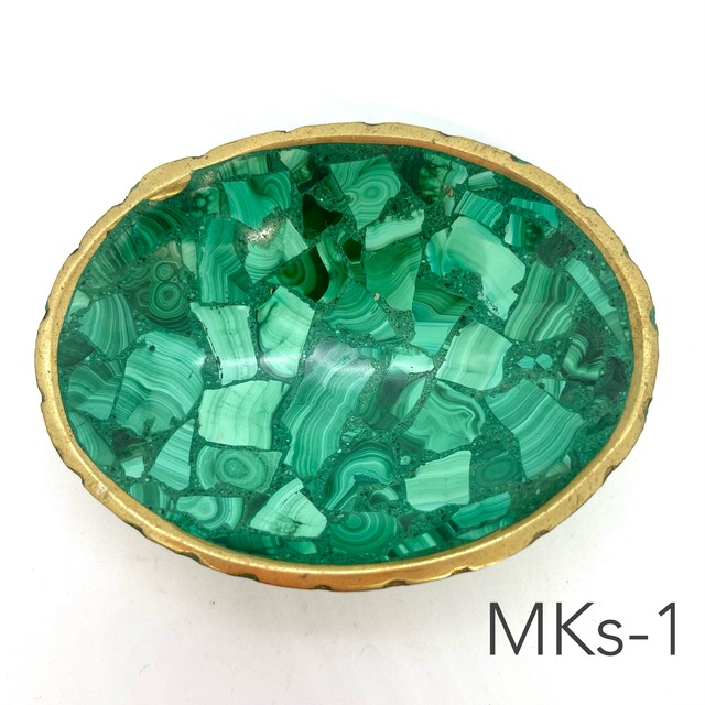 マラカイト　真鍮　皿　コンゴ産　MKs-1. MKs-2. MKs-3