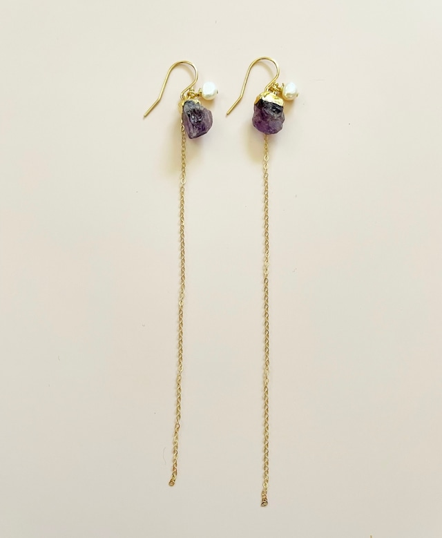 Amethyst hanging pierced earrings