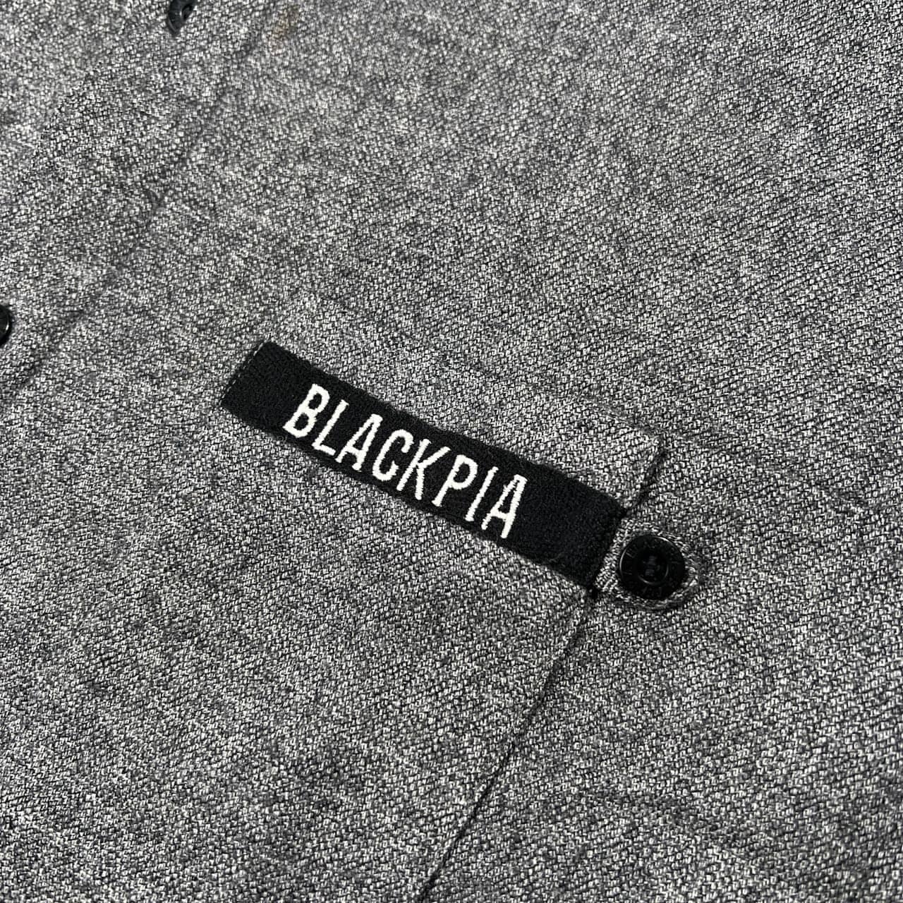 BLACK PIA ブラックピア ロゴ刺繍 長袖 ウール シャツ サイズ L /メンズ/グレー/日本製/ライカ