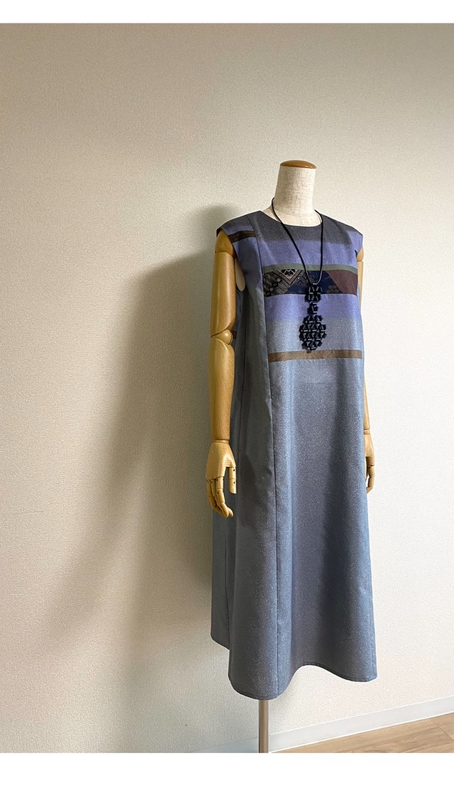 パッチワーク仕立紬リボンベルトワンピース