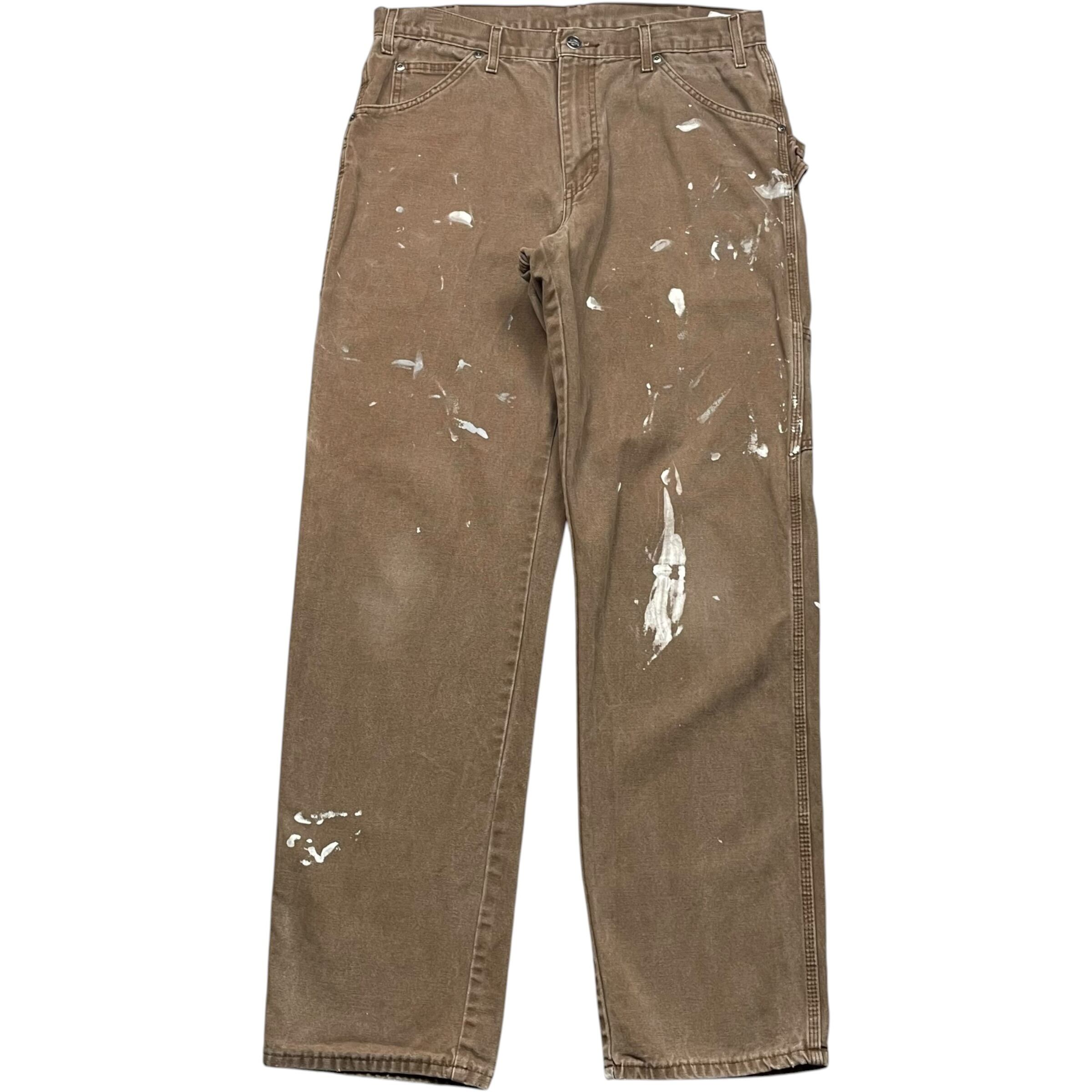 《実寸 W34 L32》 Dickies ディッキーズ ペインターパンツ ワークパンツ ブラウン フェード ペイントワンポイントロゴ no.10276