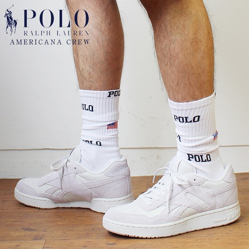 【pol-889320】POLO Ralph Lauren ポロラルフローレン POLO クルー丈 ビジネスソックス ロゴ ポニー刺繍 AMERICANA CREW SINGLE SOCKS 889320 WHITE