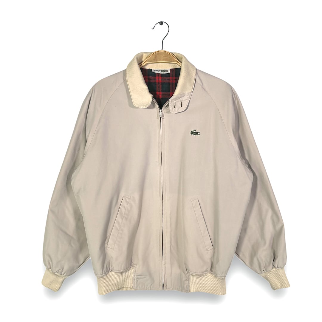 80s ラコステ ヴィンテージ スウィングトップ ドリズラー フランネルライナー コットンジャケット ベージュ LACOSTE サイズL相当 古着 DZ0813