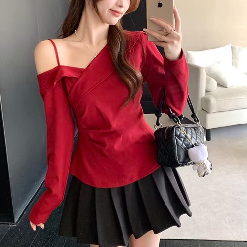 5色／サイドギャザーワンショルトップス ・75892