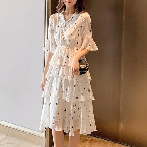 星 スター ティアードフリル ワンピース かわいい6792014