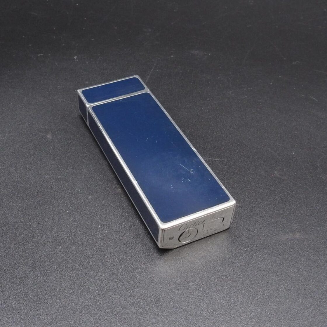 希少【着火確認済み】Cartier 五角ガスライター シルバー×ネイビー 