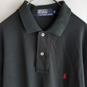 ポロバイラルフローレン　長袖ポロシャツ　刺繍ロゴ　シェルボタン　ブラック　M