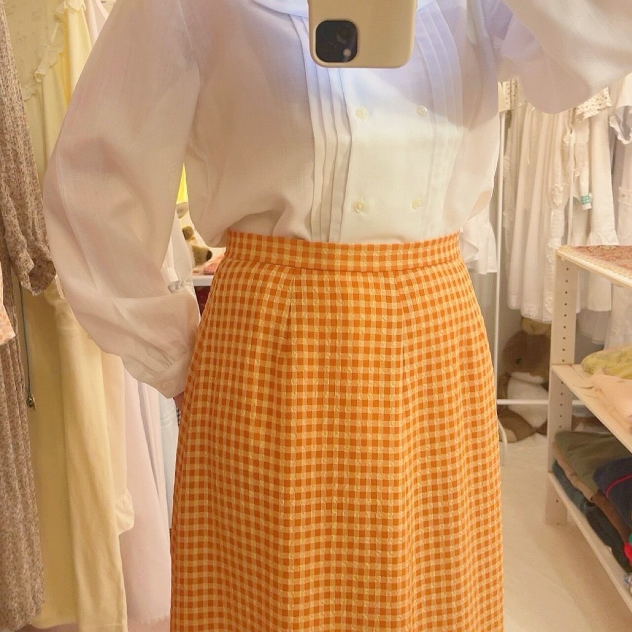 orange yellow gingham check skirt