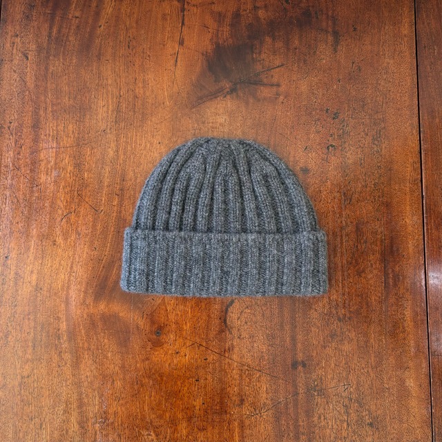 cableami  カシミア リブ ワッチキャップ　グレー
