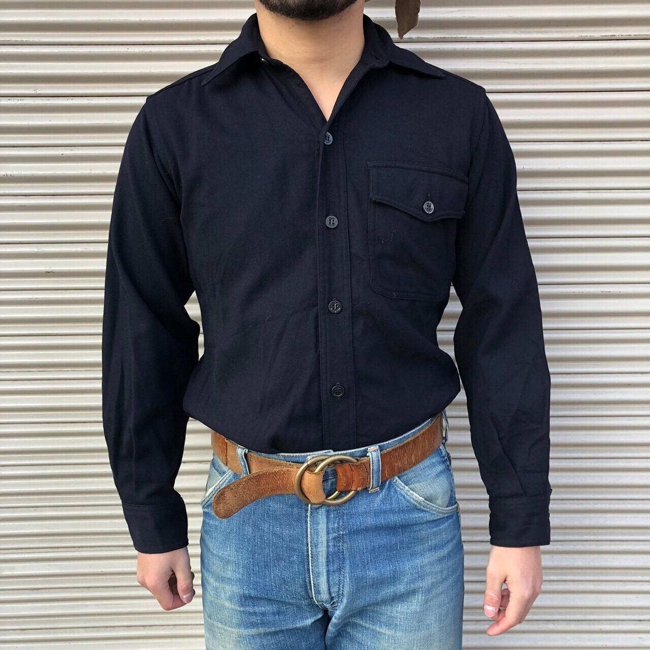 状態◎40s vintage US Navy ウールシャツ 片ポケ CPO マチ付きアメリカ 