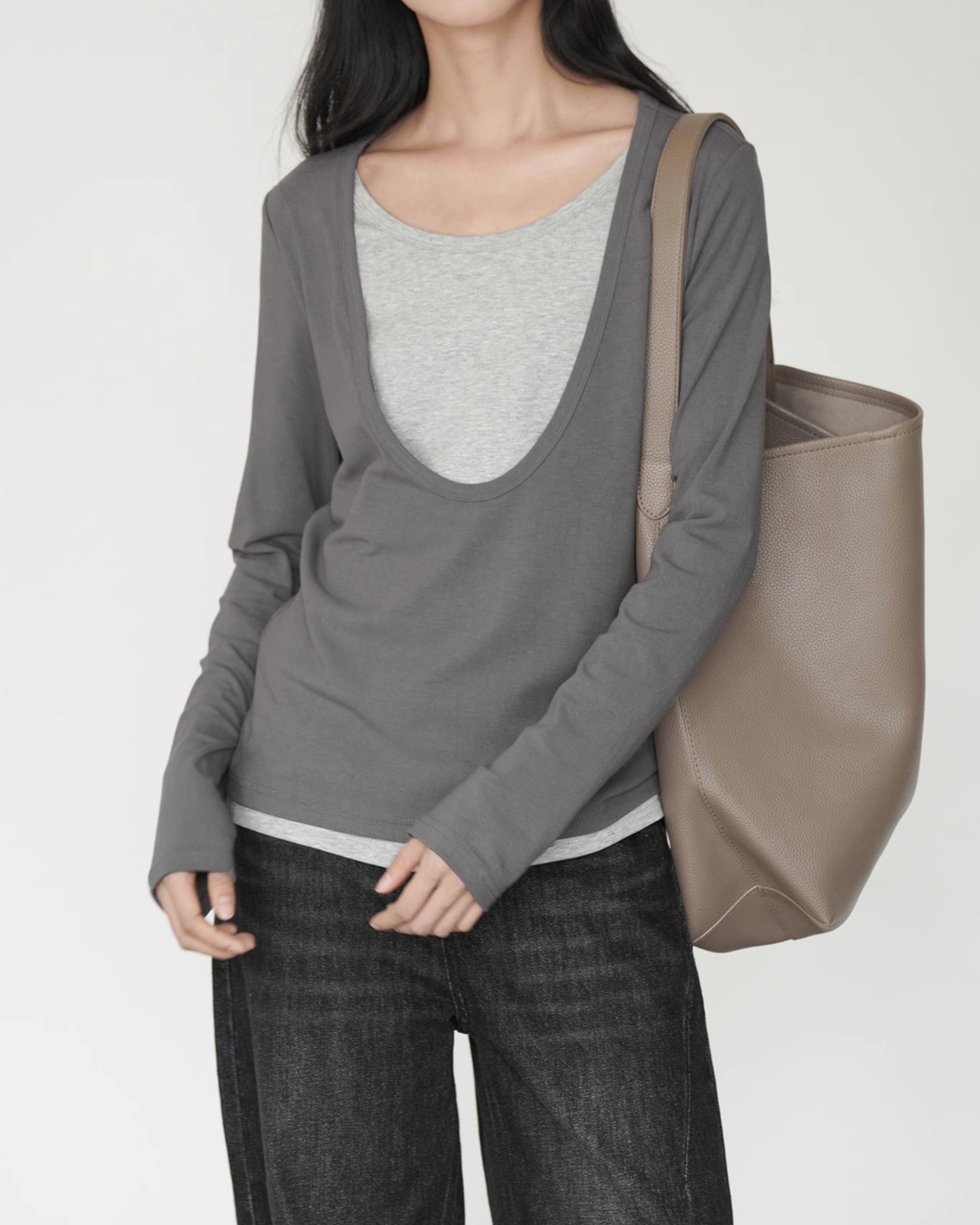 Bicolor layered long sleeve Tshirt　T20274