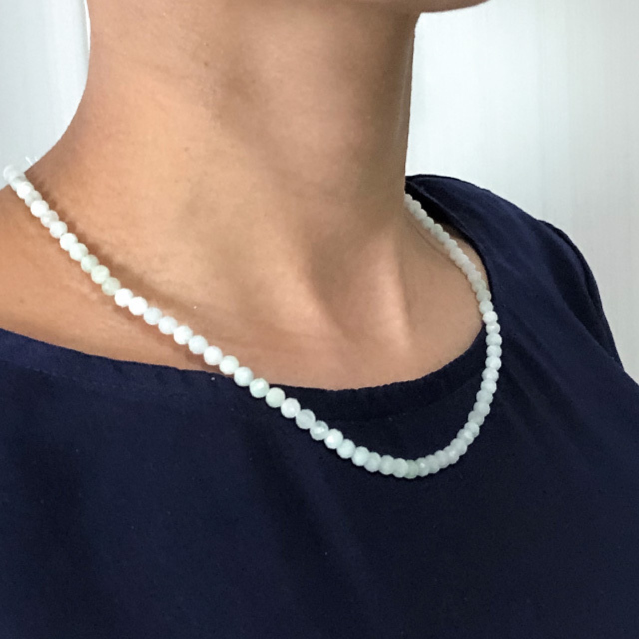 珍しい多面カットの翡翠！ 翡翠カジュアルネックレス A貨翡翠 jd_ne1073