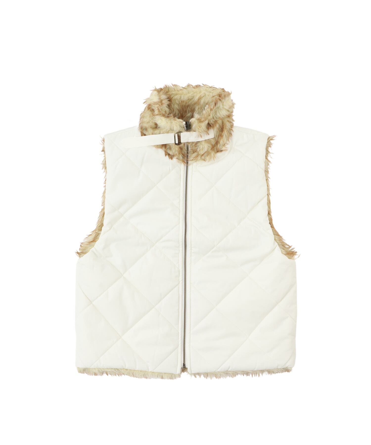 ACLENT 2way stand collar fur vest - アウター