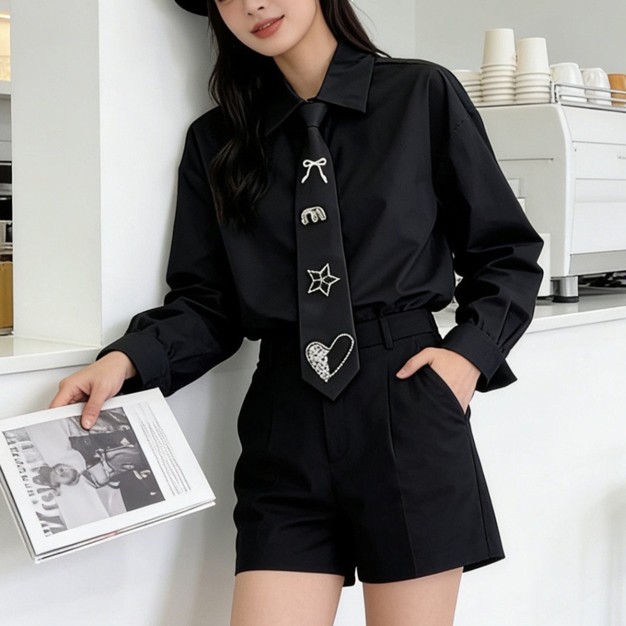 Preppy style white shirt with tie (ME324)