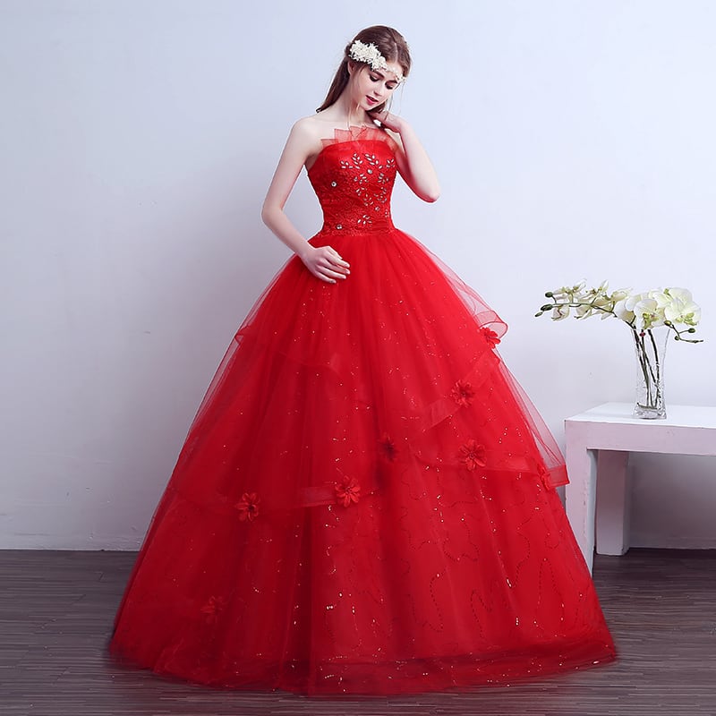 ウェディングドレス カラードレス プリンセスタイプ 白 赤 パニエ