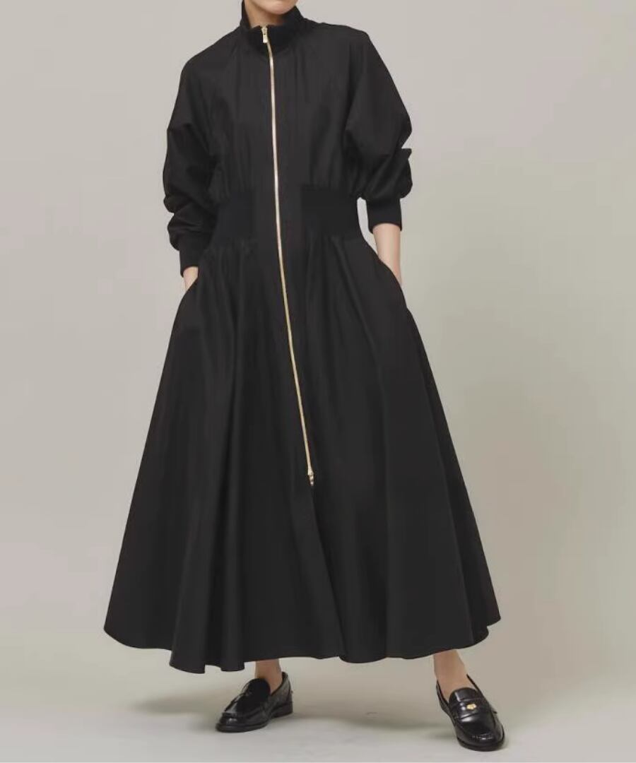 スタンドカラー◆スイングジッパードレス【w-30496】