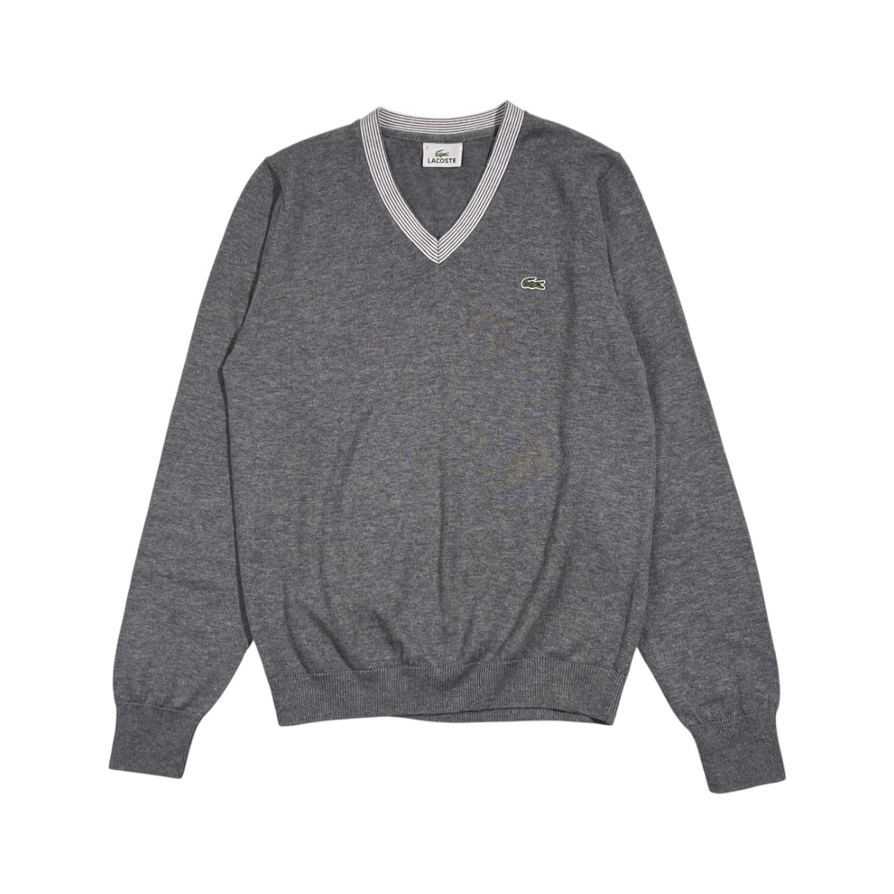 90s LACOSTE ラコステ Vネック ワンポイント刺繍 コットン ニット セーター 2/グレー系 メンズ