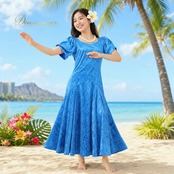 フラダンス 衣装 ALOHA STANDARDS アロハスタンダード ワンピース ドレス ブルー系 青 ベロア生地 無地 シンプル 光沢感 半袖 ハワイアン アロハ フラ ダンス レッスン 練習 ハワイアンダンス 華やか 鮮やか かわいい おしゃれ 上品 大人っぽい ダンス衣装 練習着